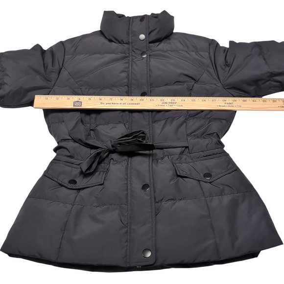 GARNET HILL Puffer Jacket Womens Size 4 S Black Down Feather Hip Length Belted - Picture 13 of 16